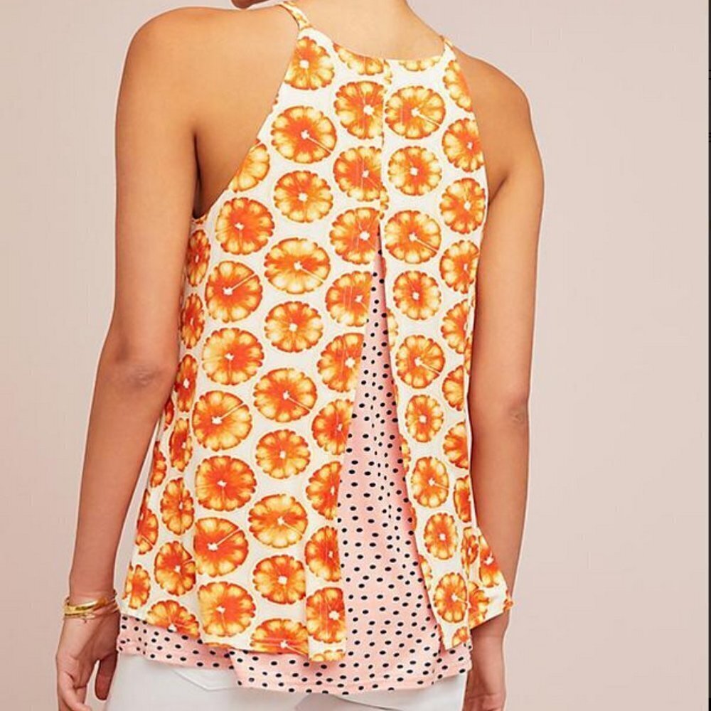 Porridge Anthropologie Floral Cami Top Womens Medium Orange Swing Layered Tank - Picture 2 of 12